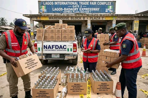 NAFDAC Raids Lagos Trade Fair Complex, Seizes Counterfeit Drinks Worth Over ₦2 Billion