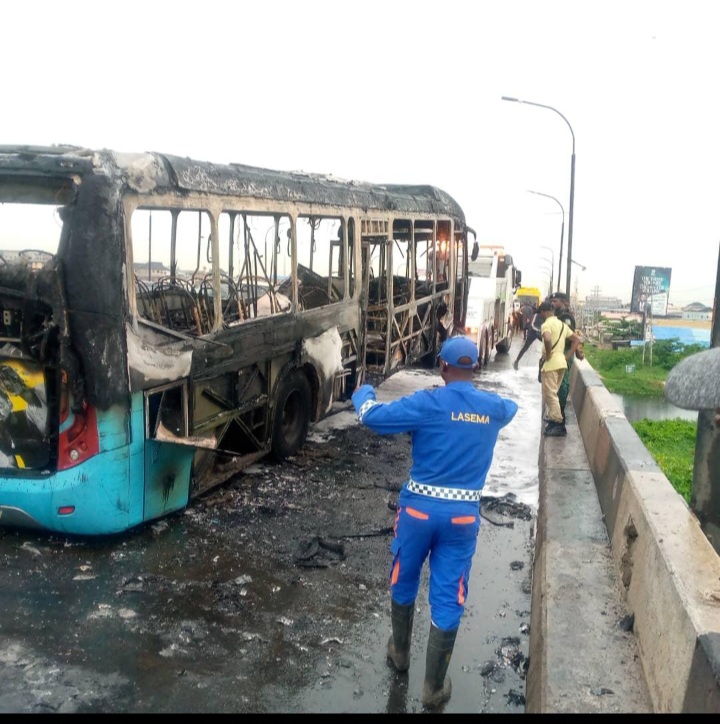 Angry Mob Sets BRT Bus Ablaze After Fatal Accident in Ikorodu